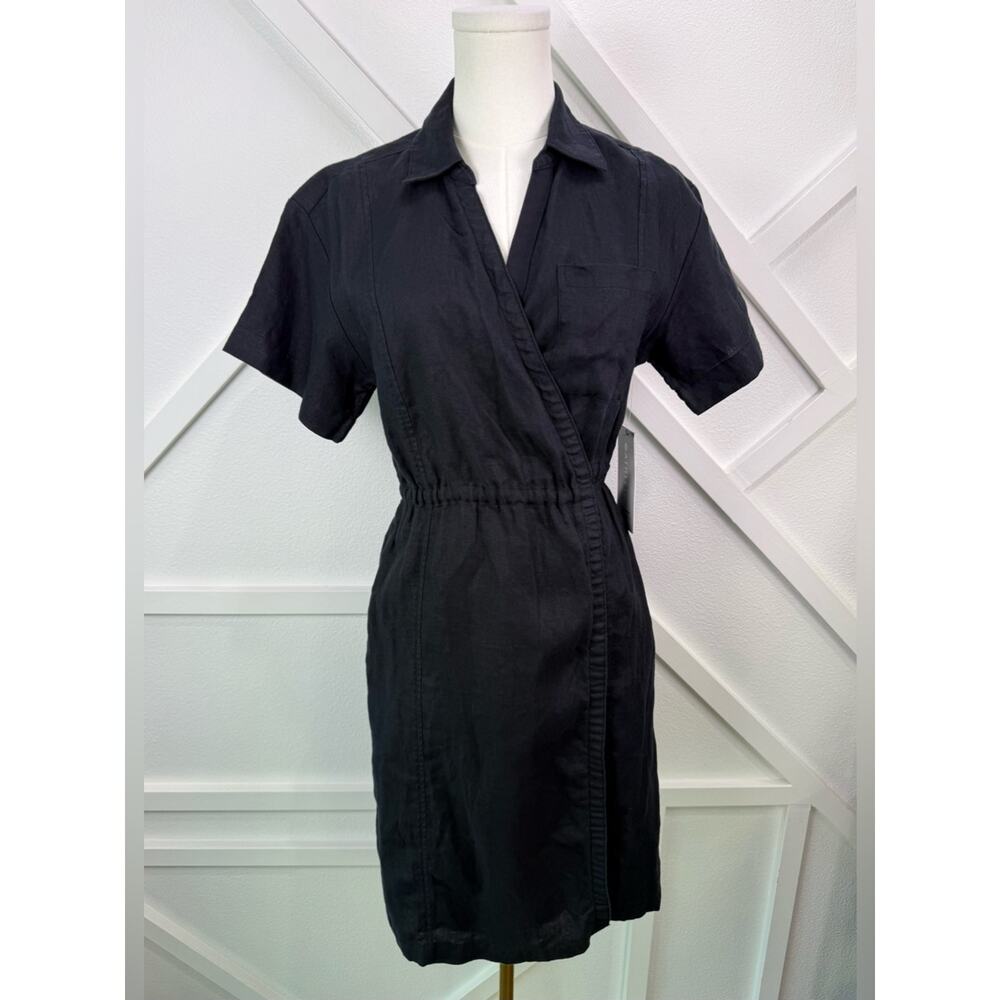 NWT Athleta Playa Linen Wrap V-Neck Dress with Pockets Summer Black Size 2 - Picture 2 of 12